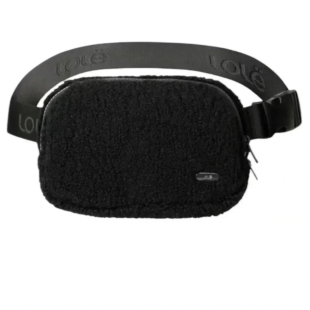 Lole One Size Black Fleece Belt Bag Crossbody Waist Bag Adjustable Strap 1L NWT
